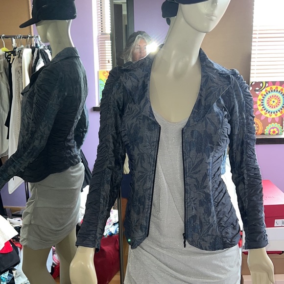 Anne Fontaine jacquard fitted rushed zipper suit jacket FR36 US 4-6 - Picture 9 of 12